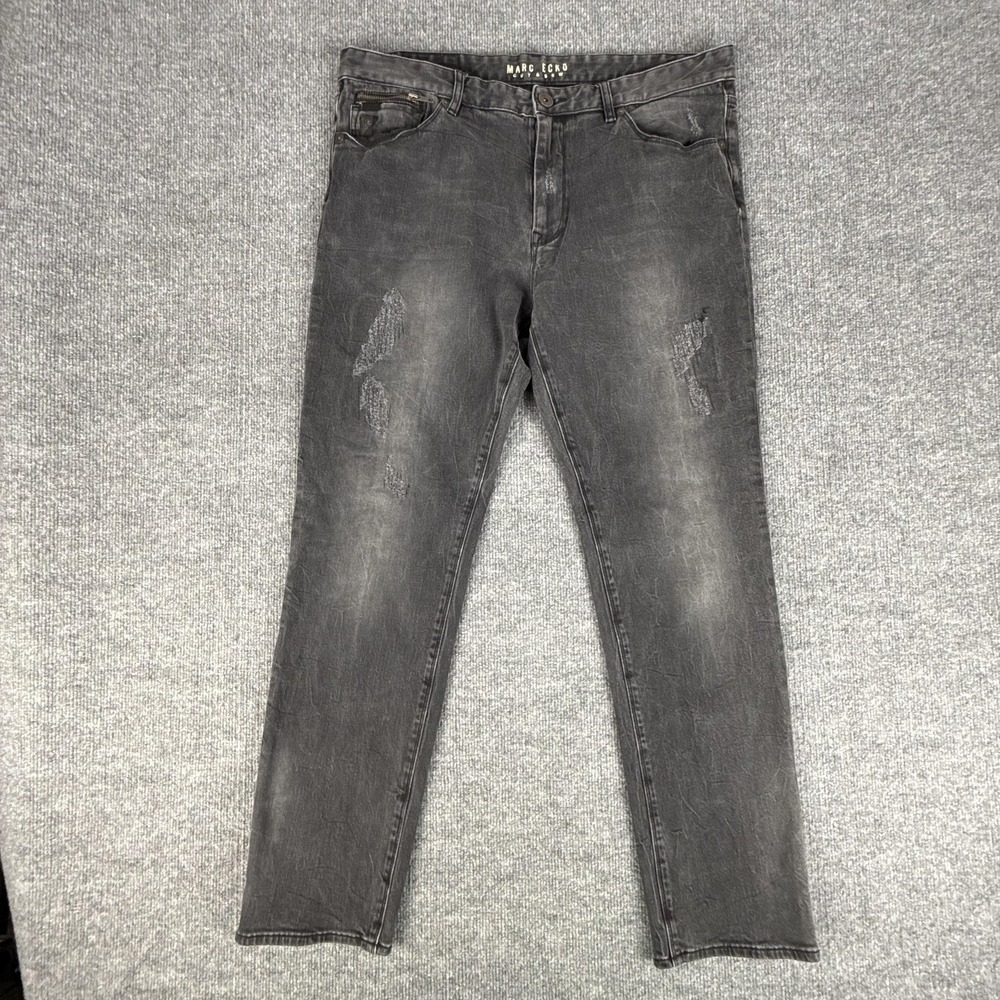 Marc Ecko Cut & Sew Jeans Mens 36x31 Gray Slim Fit Straight Leg Distressed